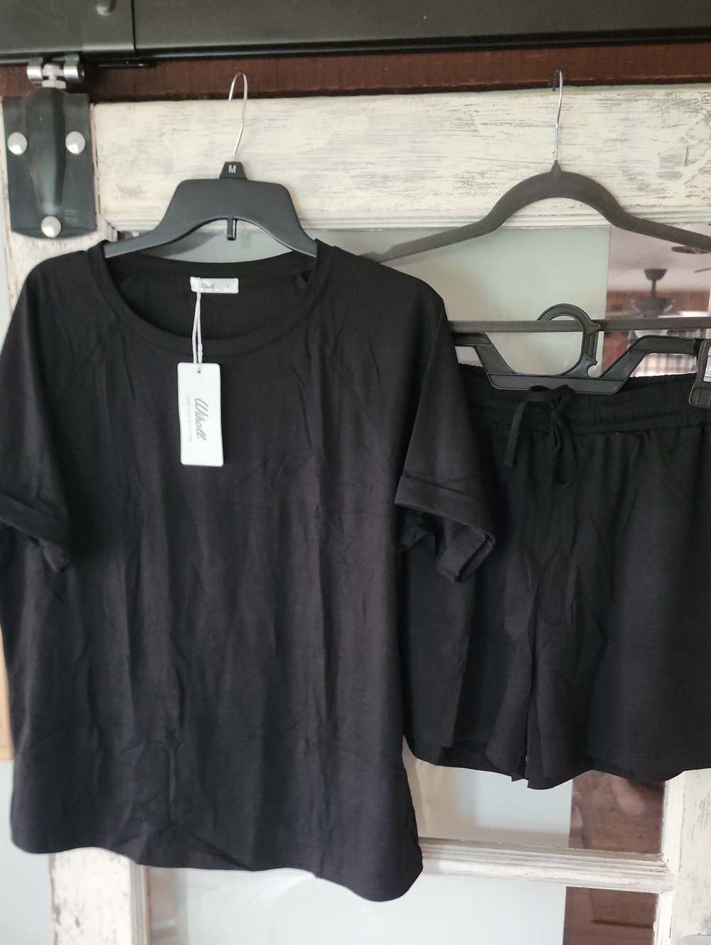 Women's Black Casual Drawstring Shorts Lounge Set